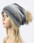 Faux Fur Stripe Cotton Blend Slouchy Beanie