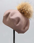 Genuine Fur Pom Cashmere Beret