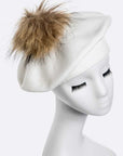 Genuine Fur Pom Cashmere Beret