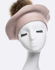 Genuine Fur Pom Cashmere Beret