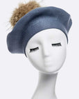 Genuine Fur Pom Cashmere Beret