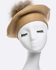 Genuine Fur Pom Cashmere Beret