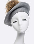 Genuine Fur Pom Cashmere Beret