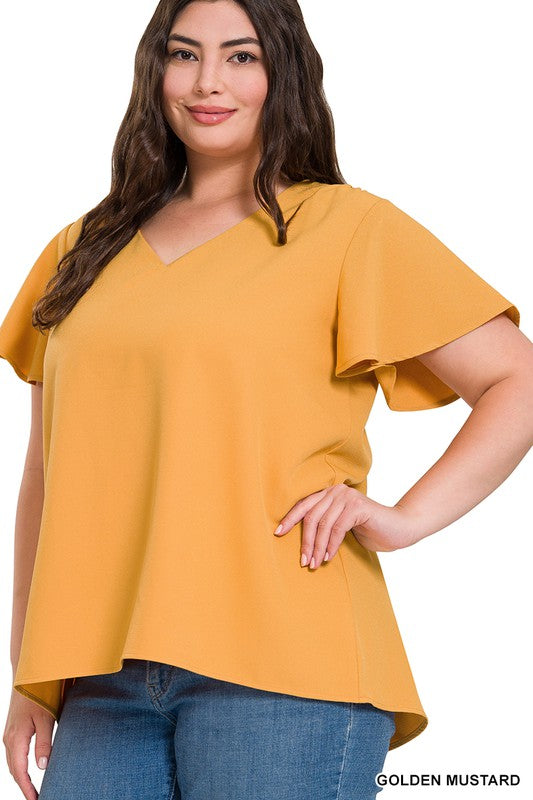 Zenana Woven Flutter V-Neck Top