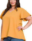 Zenana Woven Flutter V-Neck Top - My Pampered Life Seattle