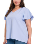 Zenana Woven Flutter V-Neck Top - My Pampered Life Seattle