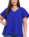 Zenana Woven Flutter V-Neck Top - My Pampered Life Seattle