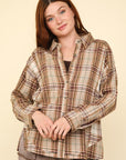 VERY J Contrast Plaid Raw Detail Shirt