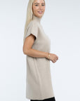 ZENANA Mock Neck Short Sleeve Sweater Dress with Pocket