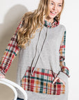 e Luna Plaid Mixed Turtle Neck Sweatshirt