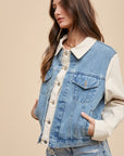 Annie Wear Collared Neck Double Placket Denim Jacket