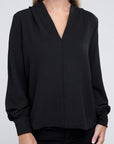 Zenana Woven Airflow V-Neck Long Sleeve Top