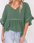 V-Neck Flounce Sleeve Babydoll Blouse - Online Only