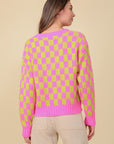 Lumiere Long Sleeve Checkboard Pullover Sweater