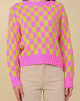 Lumiere Long Sleeve Checkboard Pullover Sweater