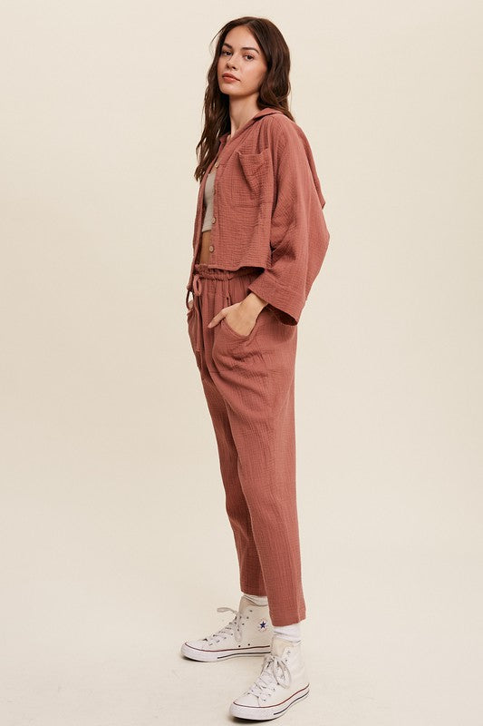 Listicle Long Sleeve Button Down and Long Pants Sets - Online Only