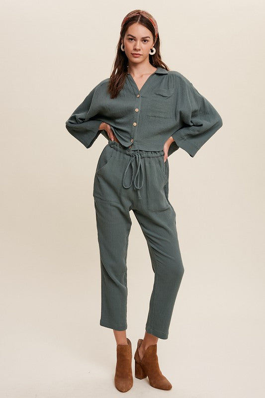 Listicle Long Sleeve Button Down and Long Pants Sets - Online Only