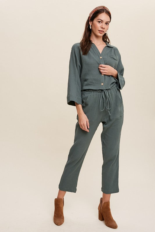 Listicle Long Sleeve Button Down and Long Pants Sets - Online Only