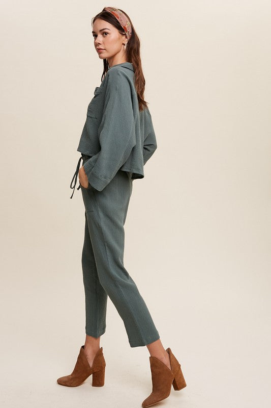 Listicle Long Sleeve Button Down and Long Pants Sets - Online Only