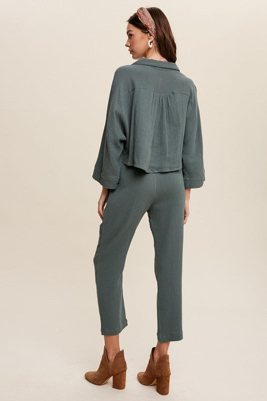 Listicle Long Sleeve Button Down and Long Pants Sets - Online Only