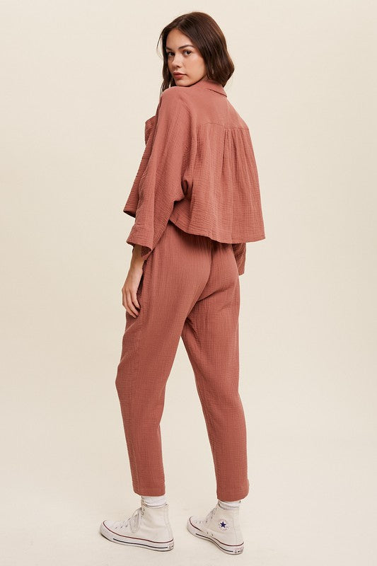 Listicle Long Sleeve Button Down and Long Pants Sets - Online Only