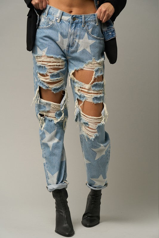 Insane Gene Star Print Slouch Jeans