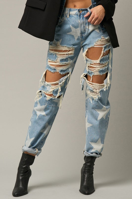 Insane Gene Star Print Slouch Jeans