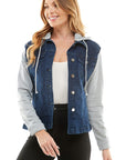 Blue Age Spandex Ladies Denim Jacket with  Fleece Hoodie