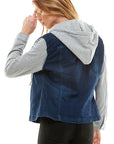 Blue Age Spandex Ladies Denim Jacket with  Fleece Hoodie