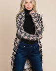 BOMBOM Houndstooth Open Front Cocoon Knit Cardigan