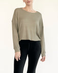 Fabina Bamboo Waffle Loose Crop T-Shirt