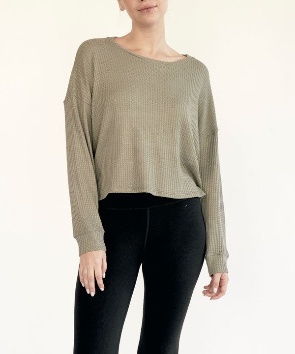 Fabina Bamboo Waffle Loose Crop T-Shirt