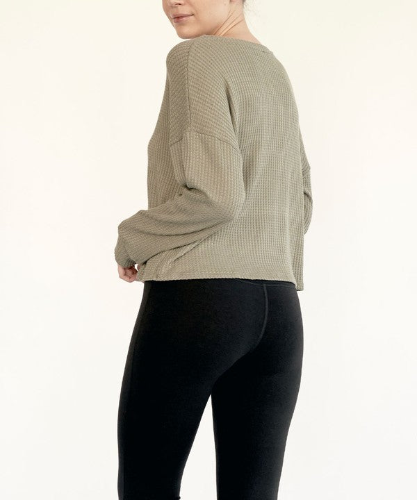 Fabina Bamboo Waffle Loose Crop Top