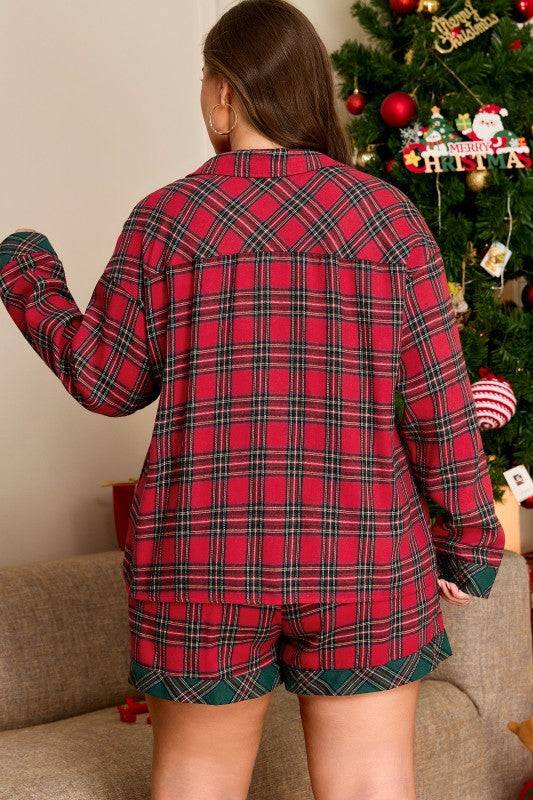 Plus Size Christmas Plaid Shirt and Shorts Pajama