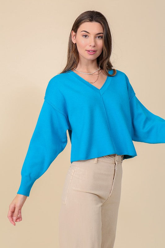 Lumiere Solid Drop Shoulder V-Neck Top