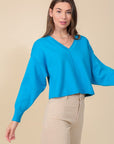 Lumiere Solid Drop Shoulder V-Neck Top