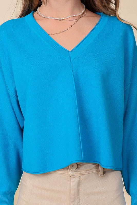 Lumiere Solid Drop Shoulder V-Neck Top