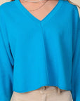 Lumiere Solid Drop Shoulder V-Neck Top