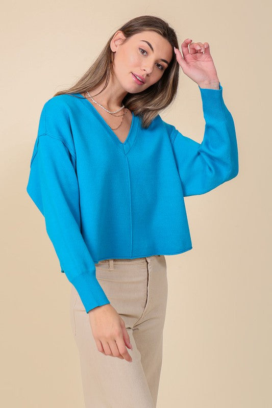 Lumiere Solid Drop Shoulder V-Neck Top