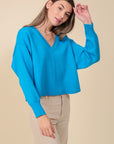 Lumiere Solid Drop Shoulder V-Neck Top