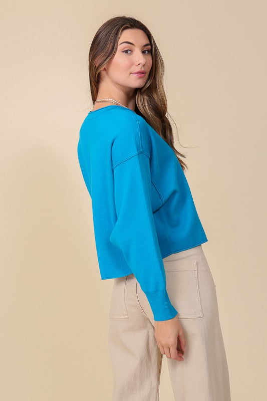 Lumiere Solid Drop Shoulder V-Neck Top