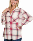 Zenana Plaid Shacket with Front Pocket - Online Only
