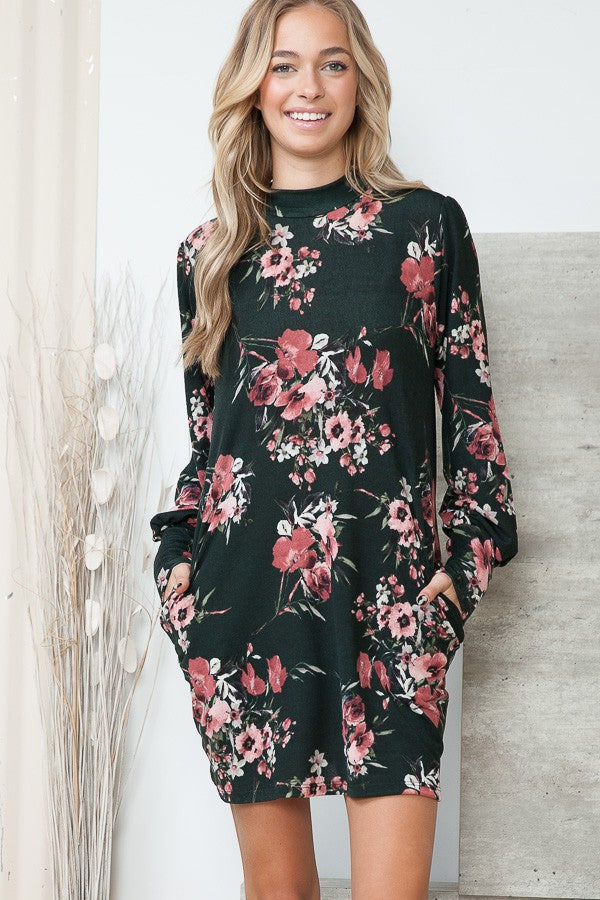 Elowen Floral Mock Neck Sweater Dress