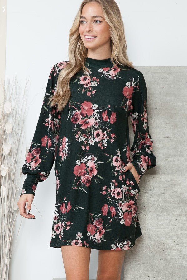 Elowen Floral Mock Neck Sweater Dress