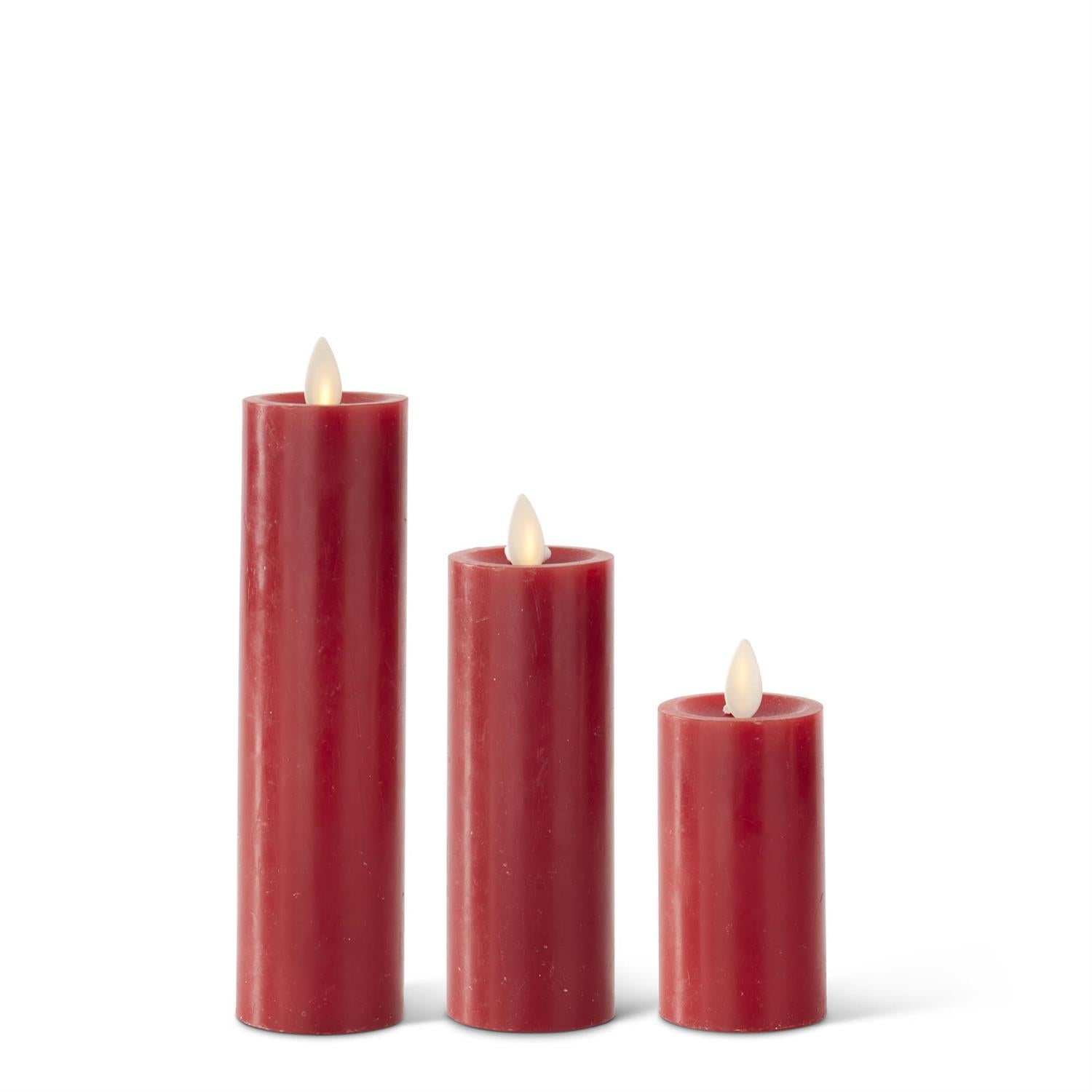 Set of 3 Burgundy Wax Luminara Slim Indoor Pillar Candles w Remote