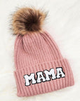 Chenille Mama Patch Faux Fur Pom Beanie Cap