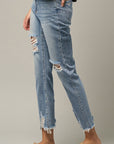 Denim Lab USA High Waist Distressed Fray Straight Jeans