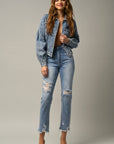 Denim Lab USA High Waist Distressed Fray Straight Jeans