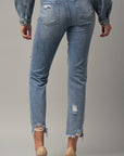 Denim Lab USA High Waist Distressed Fray Straight Jeans