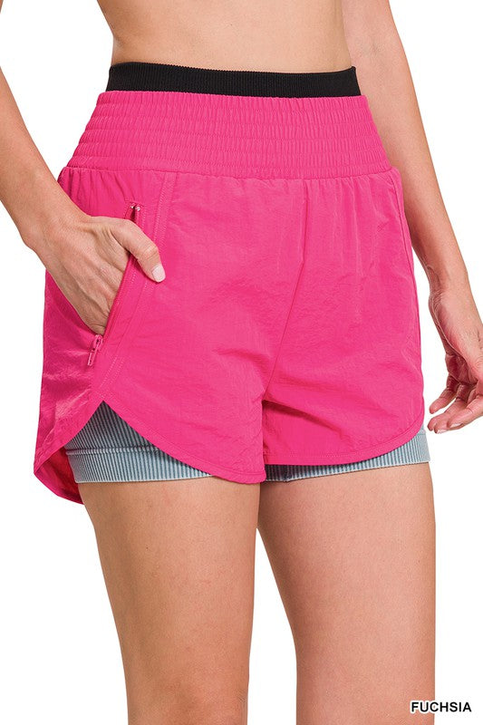 Zenana Windbreaker Smocked Running Shorts - Online Only